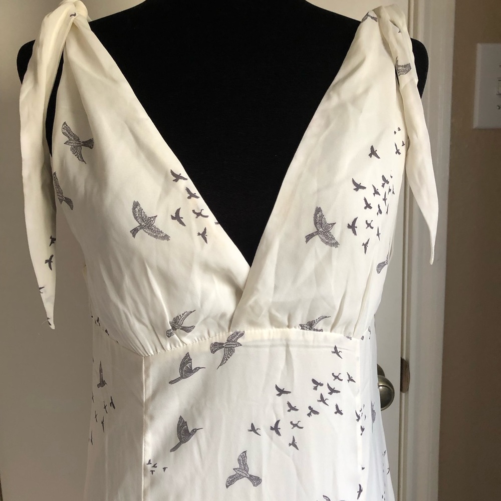 H&M White Maxi Dress with Gray Bird Print and Tie Straps - Picture 3 of 9